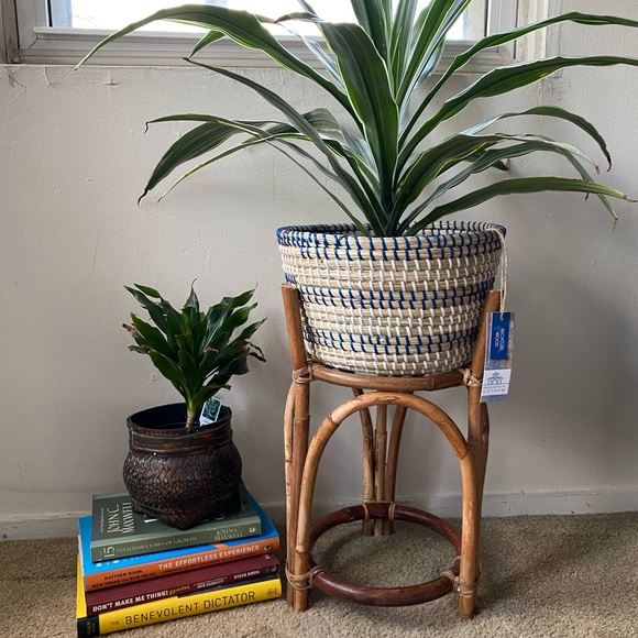 Boho Rattan Standing Planter NWT - Picture 3 of 10